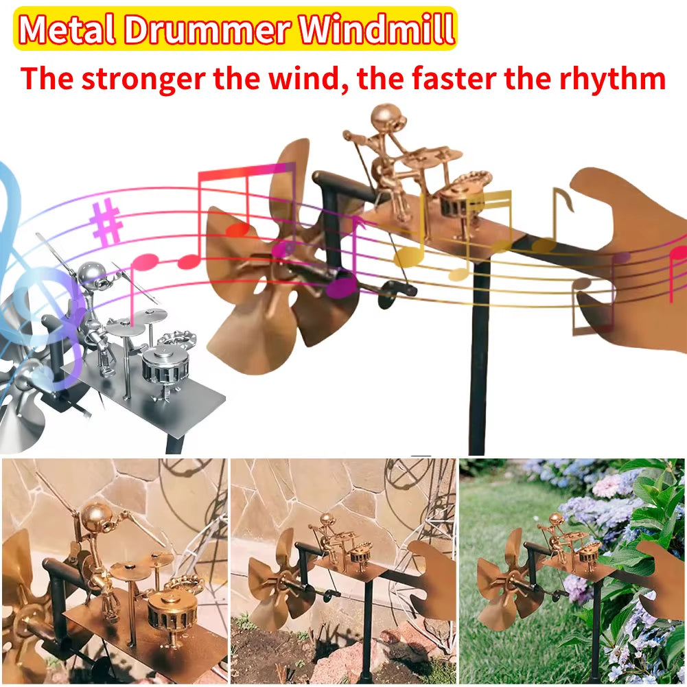 Metal Wind Spinner Metal Drummer Windmill Statue Decorative Wind Power Rock Art Statue for Garden Yard Patio Lawn Porch Backyard
