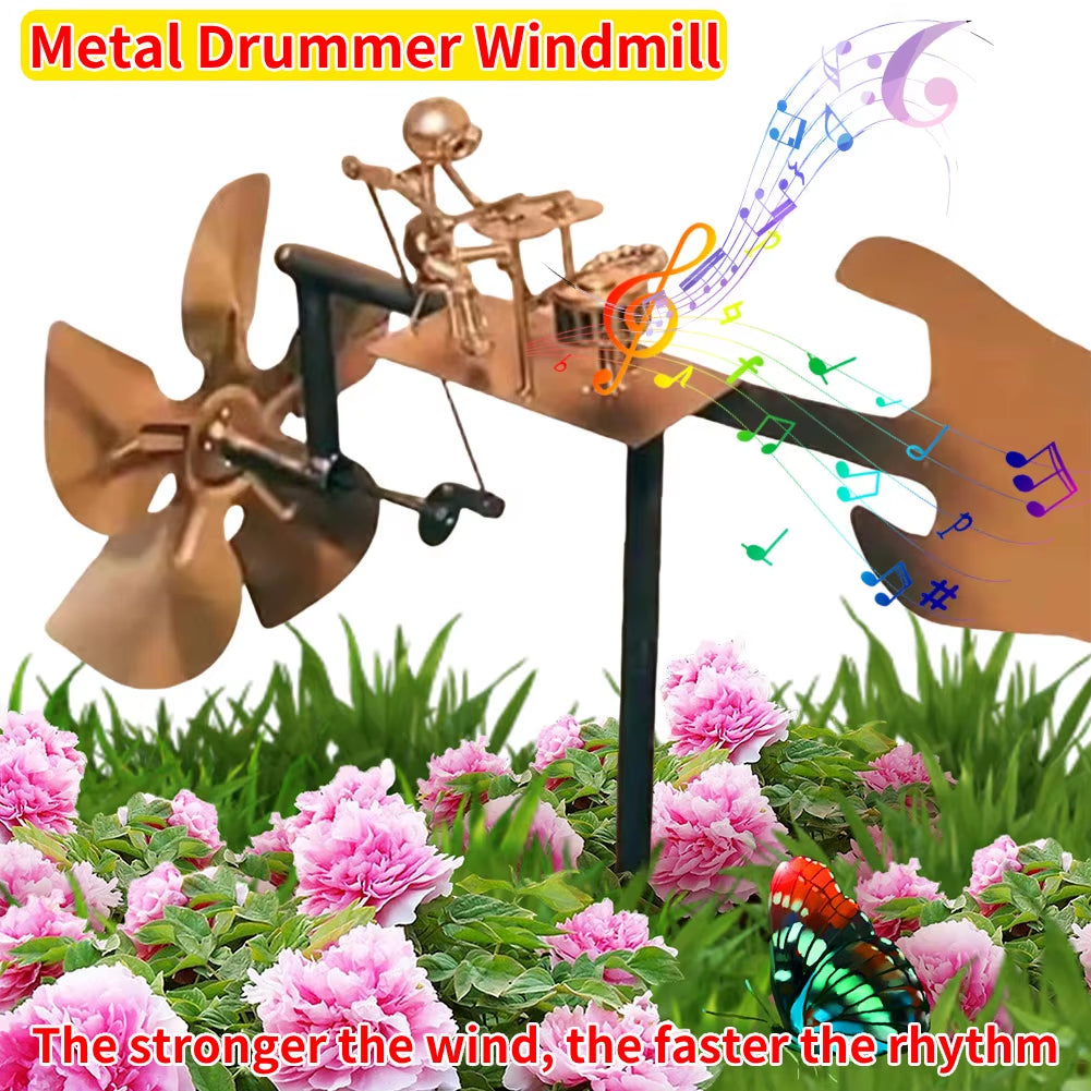 Metal Wind Spinner Metal Drummer Windmill Statue Decorative Wind Power Rock Art Statue for Garden Yard Patio Lawn Porch Backyard