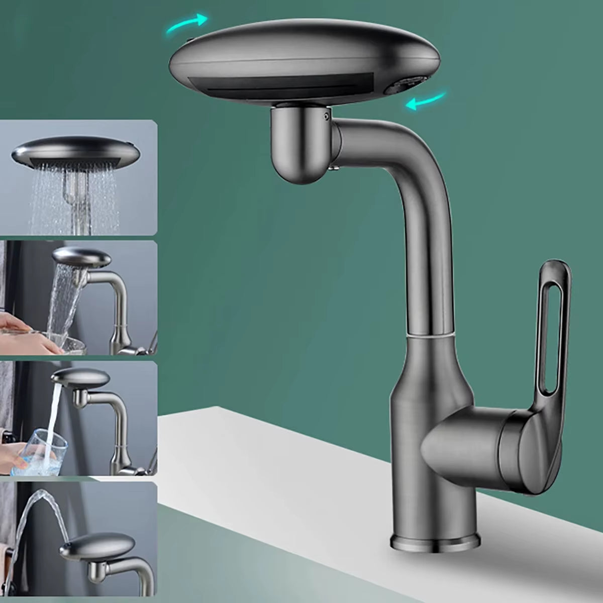 Multi Functional Waterfall Basin Faucet 4 Water Outlet Mode Spray Faucet 360°Rotation,Hot Cold Water Sink Mixer Tap for Bathroom